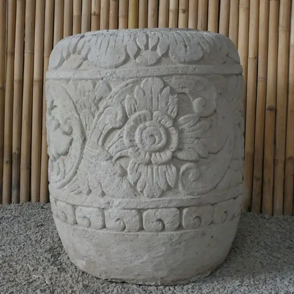 Product image 8 of the product “Balinese style high round pot, with carving - 70cm Dia., 90cm Height, Taro sand ”